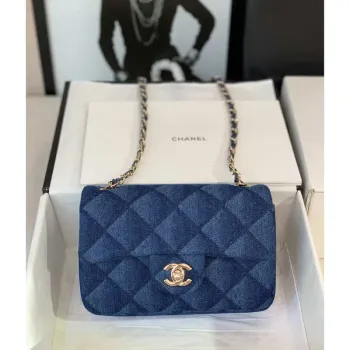 Chanel A69900 Mini klopová taška Denim Blue 1116 Gold