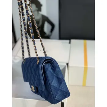 Klasická kabelka Chanel Flap Denim Blue A01112 Gold