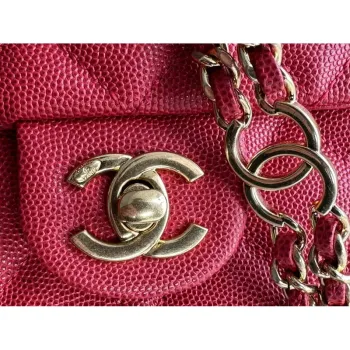 Chanel AS3777 Kabelka s klopou Zrnité telecí kůže a zlatý kov Červená