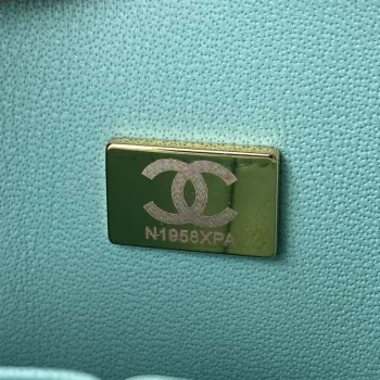 Chanel A01113 Kabelka s klopou Klasická taška Zrnité lesklé telecí kůže Jezero Modrá Zlatá