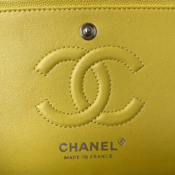 Chanel A01113 Kabelka s klopou Klasická taška Zrnité lesklé telecí kůže Žlutá Stříbrná