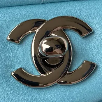Chanel A01113 Kabelka s klopou Klasická taška Jezero modrá Jehněčí kůže Stříbrná