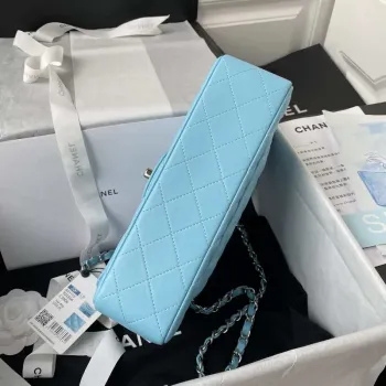 Chanel A01113 Kabelka s klopou Klasická taška Jezero modrá Jehněčí kůže Stříbrná