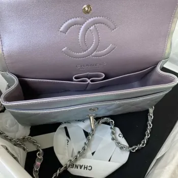 Chanel A01113 Kabelka s klopou Klasická taška Stříbrná jehněčí kůže stříbrná