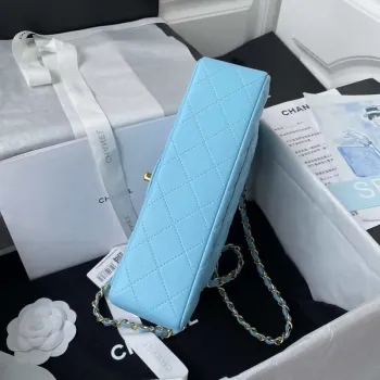 Chanel A01113 Kabelka s klopou Klasická taška Jezero modrá Jehněčí kůže Zlatá