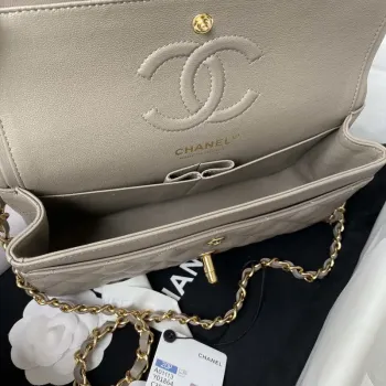 Chanel A01113 Kabelka s klopou Klasická taška Jehněčí kůže Světle šedá Zlatá