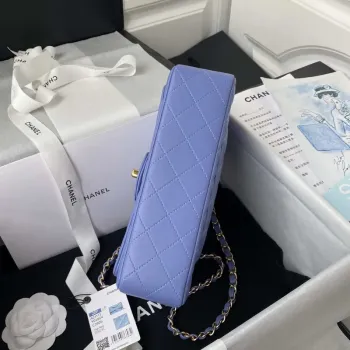 Chanel A01113 Kabelka s klopou Klasická taška Jehněčí kůže Fialová Zlatá