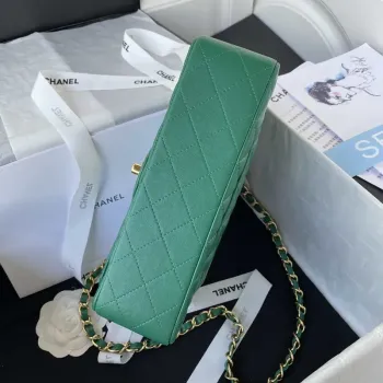 Chanel A01113 Kabelka s klopou Klasická taška Jehněčí kůže Zelená Zlatá