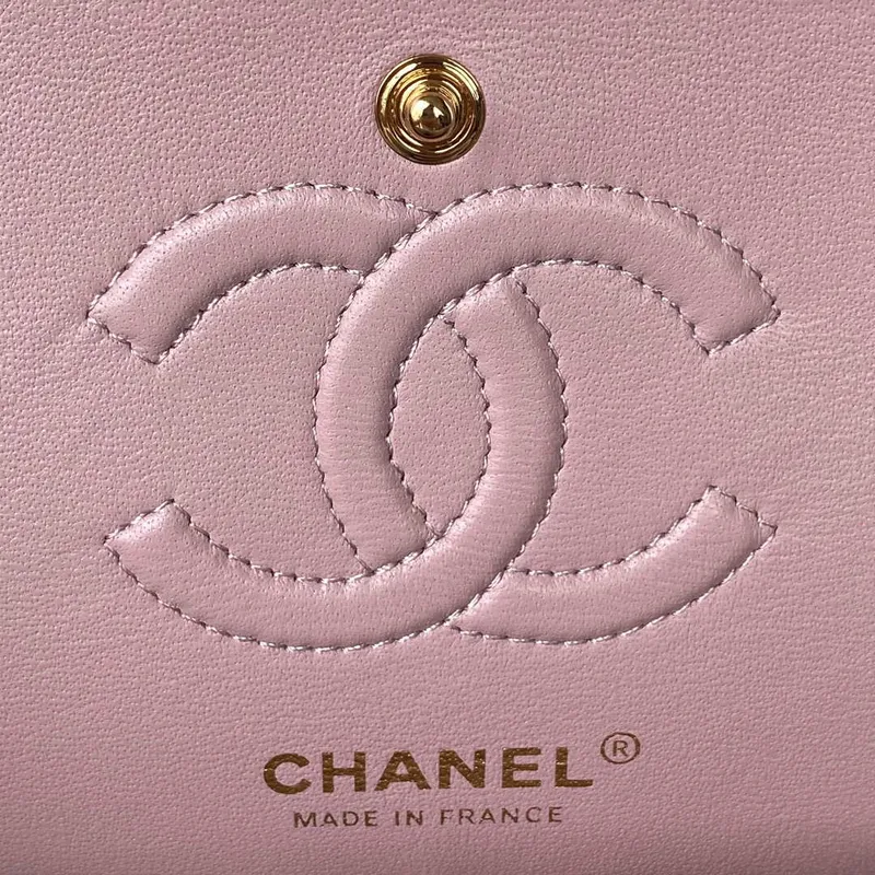 Chanel A01113 Kabelka s klopou Klasická taška Jehněčí kůže Světle růžová Zlatá