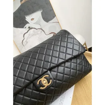 Chanel A91169 Cestovní taška s klopou Airport Series A94305 kaviárová telecí kůže Černá Zlatá