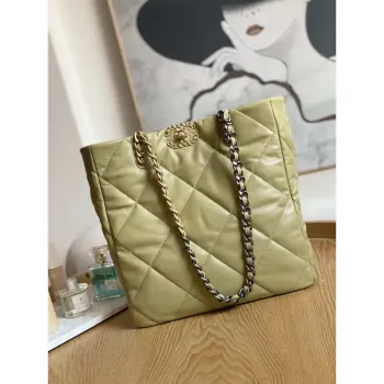 Chanel AS3519 CHANEL19 Nákupní taška Lesklá jehněčí kůže Světle žlutá