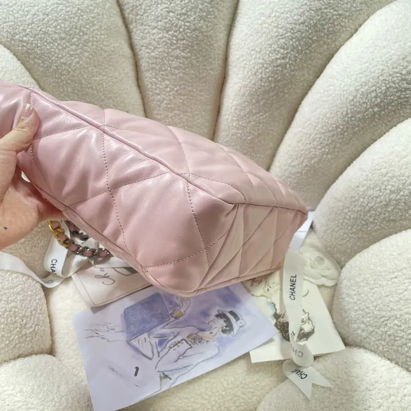 Chanel AS3519 CHANEL19 Nákupní taška Lesklá jehněčí kůže Růžová