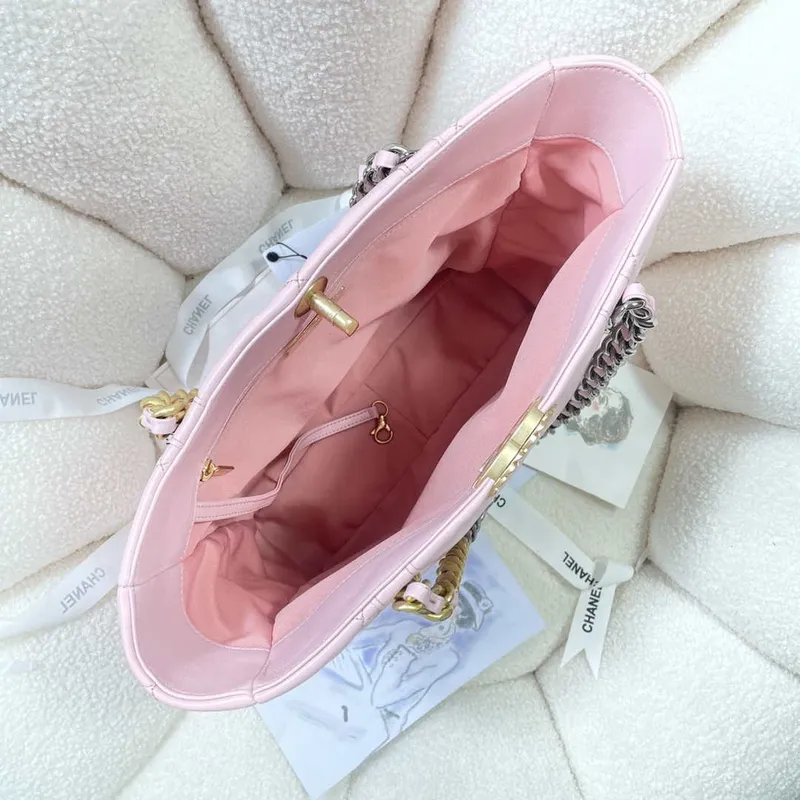 Chanel AS3519 CHANEL19 Nákupní taška Lesklá jehněčí kůže Růžová