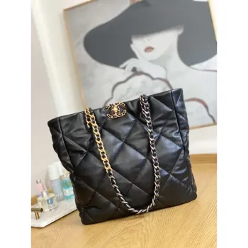 Chanel AS3519 CHANEL19 Nákupní taška Lesklá jehněčí kůže Černá