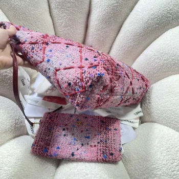 Chanel 22 Kabelka Zlatá metalická plátěná taška AS3260 Růžová