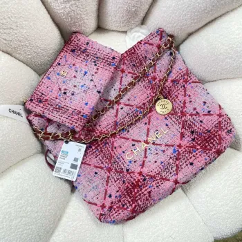 Chanel 22 Kabelka Zlatá metalická plátěná taška AS3260 Růžová