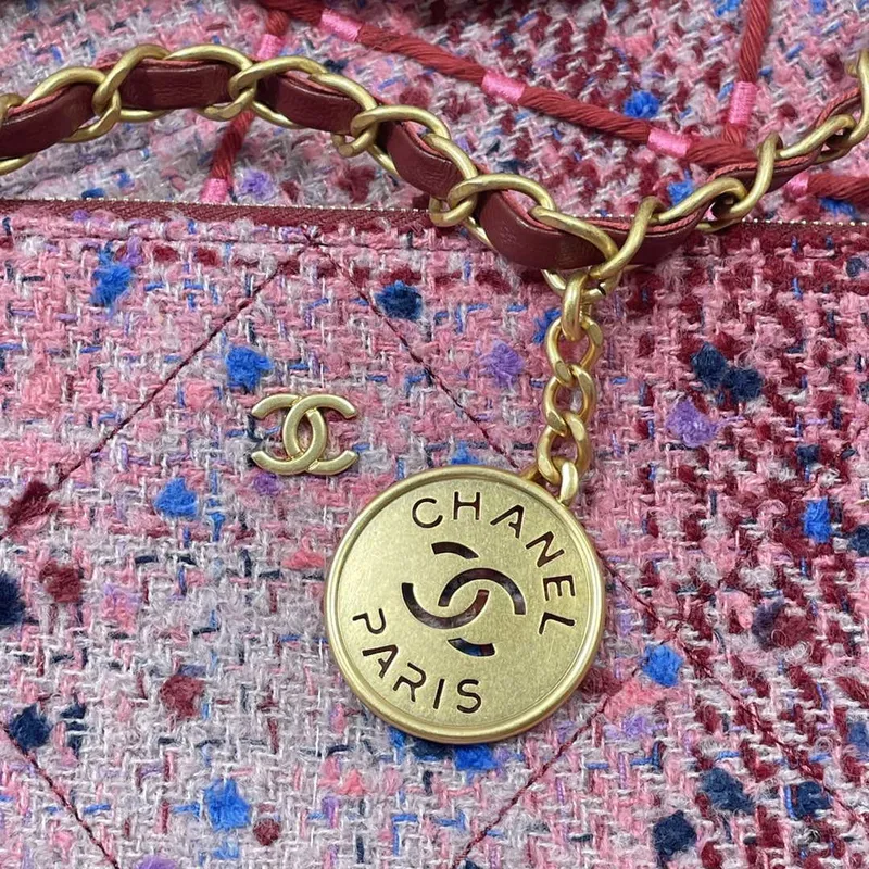 Chanel 22 Kabelka Zlatá metalická plátěná taška AS3260 Růžová