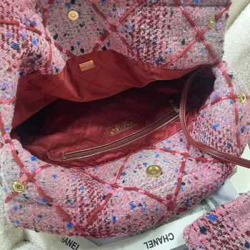 Chanel 22 Kabelka Zlatá metalická plátěná taška AS3260 Růžová