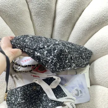 Chanel 22 Kabelka Zlatý kovový plátno AS3260 Šedá a bílá