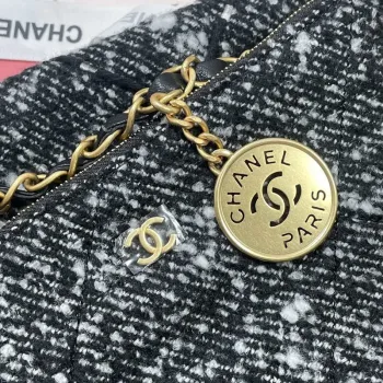 Chanel 22 Kabelka Zlatý kovový plátno AS3260 Šedá a bílá