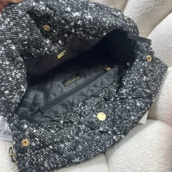 Chanel 22 Kabelka Zlatý kovový plátno AS3260 Šedá a bílá