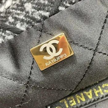 Chanel 22 Kabelka Zlatý kovový plátno AS3260 Šedá a bílá