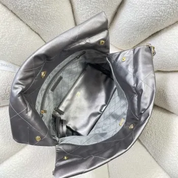 Chanel 22 Malá kabelka Lesklá telecí kůže AS3260 Šedá Stříbrná