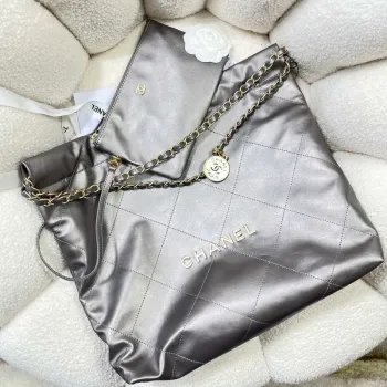 Chanel 22 Kabelka Lesklá telecí kůže AS3261 Šedá Stříbrná