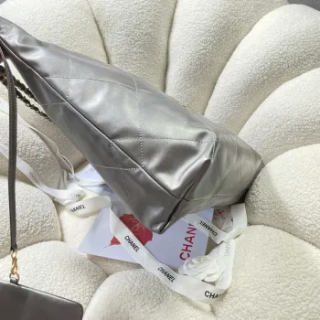 Chanel 22 Velká kabelka Lesklá telecí kůže AS3262 Šedá Stříbrná