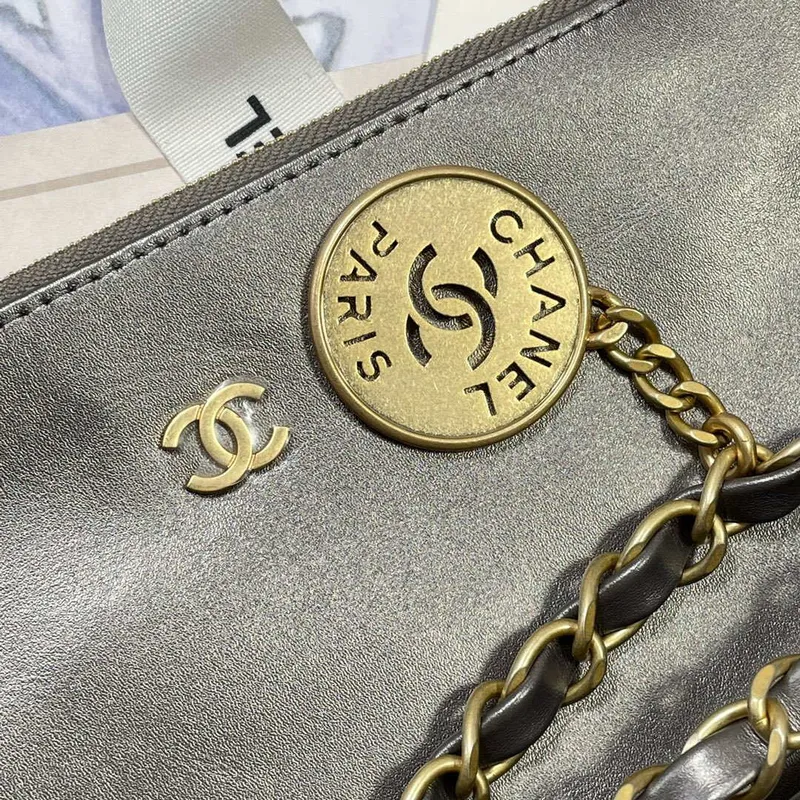 Chanel 22 Velká kabelka Lesklá telecí kůže AS3262 Šedá Stříbrná