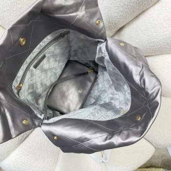 Chanel 22 Velká kabelka Lesklá telecí kůže AS3262 Šedá Stříbrná