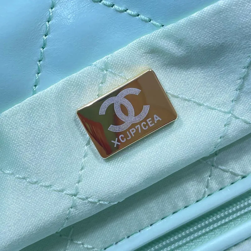 Chanel 22 Velká kabelka Lesklá telecí kůže AS3262 Mátově zelená