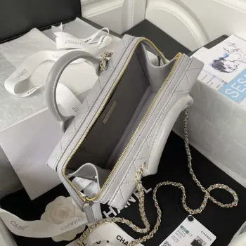 Chanel AS3345 Kosmetická taštička z telecí kůže a zlatého kovu, šedá