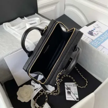 Chanel AS3345 Kosmetická taška z telecí kůže a zlatého kovu, černá