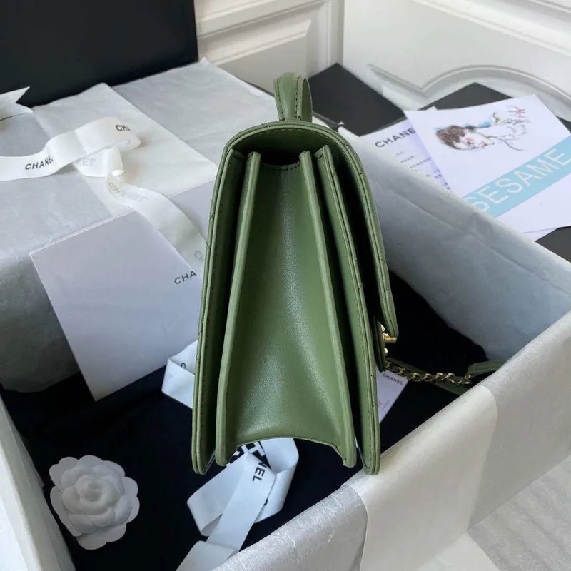 Chanel CC AS2681 Taška s klopou a horním uchem, telecí kůže, zelená