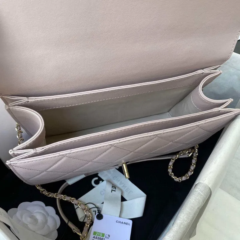 Chanel CC AS2681 Taška s klopou a horním uchem z telecí kůže, světle růžová