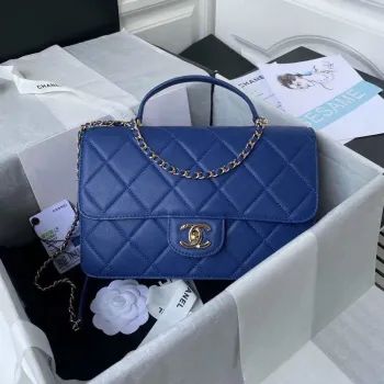 Chanel CC AS2681 Taška s klopou a horním uchem z telecí kůže, modrá
