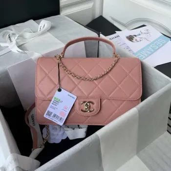 Chanel CC AS2681 Taška s klopou a horním uchem z telecí kůže, růžová