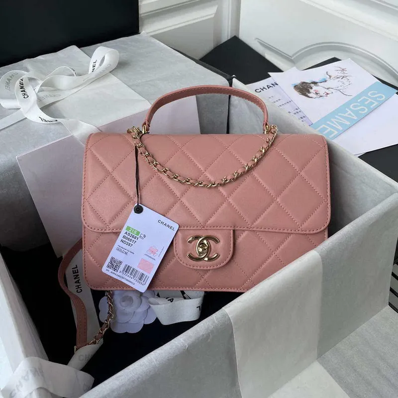 Chanel CC AS2681 Taška s klopou a horním uchem z telecí kůže, růžová