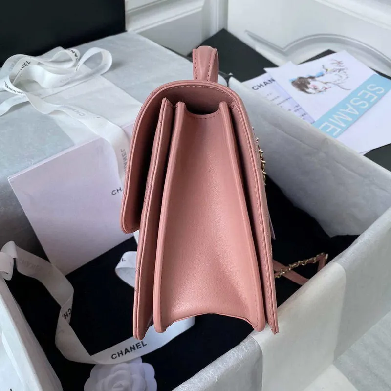 Chanel CC AS2681 Taška s klopou a horním uchem z telecí kůže, růžová