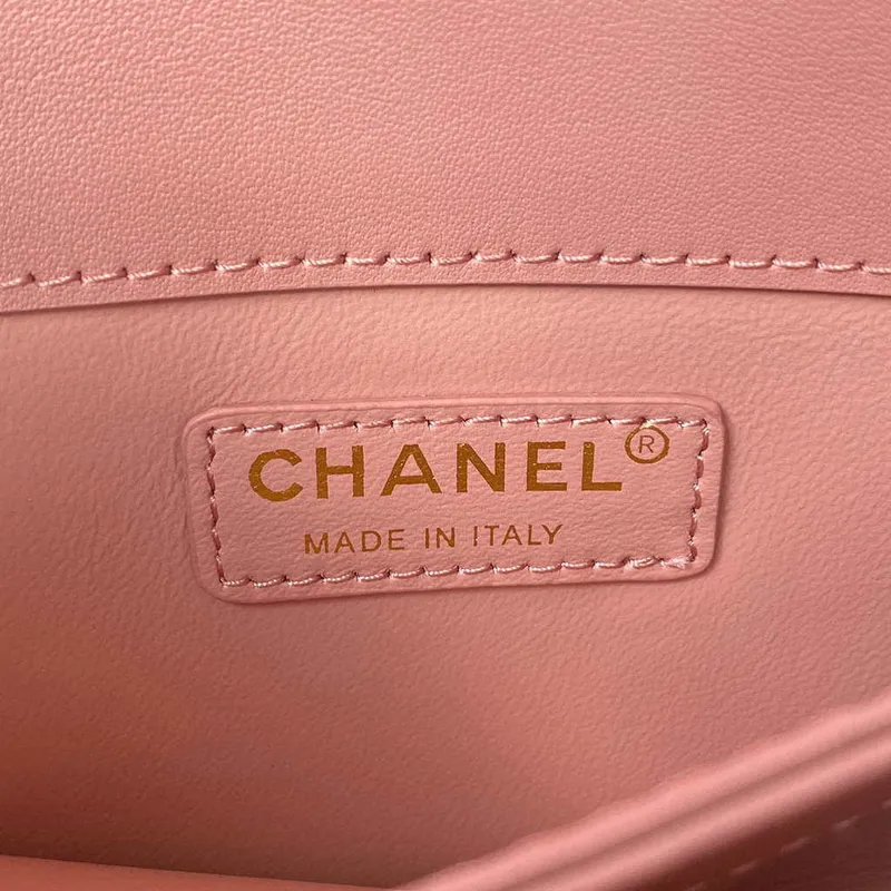 Chanel CC AS2681 Taška s klopou a horním uchem z telecí kůže, růžová