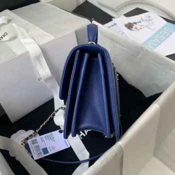 Malá kabelka Chanel s horním uchem z telecí kůže CC AS2680 modrá