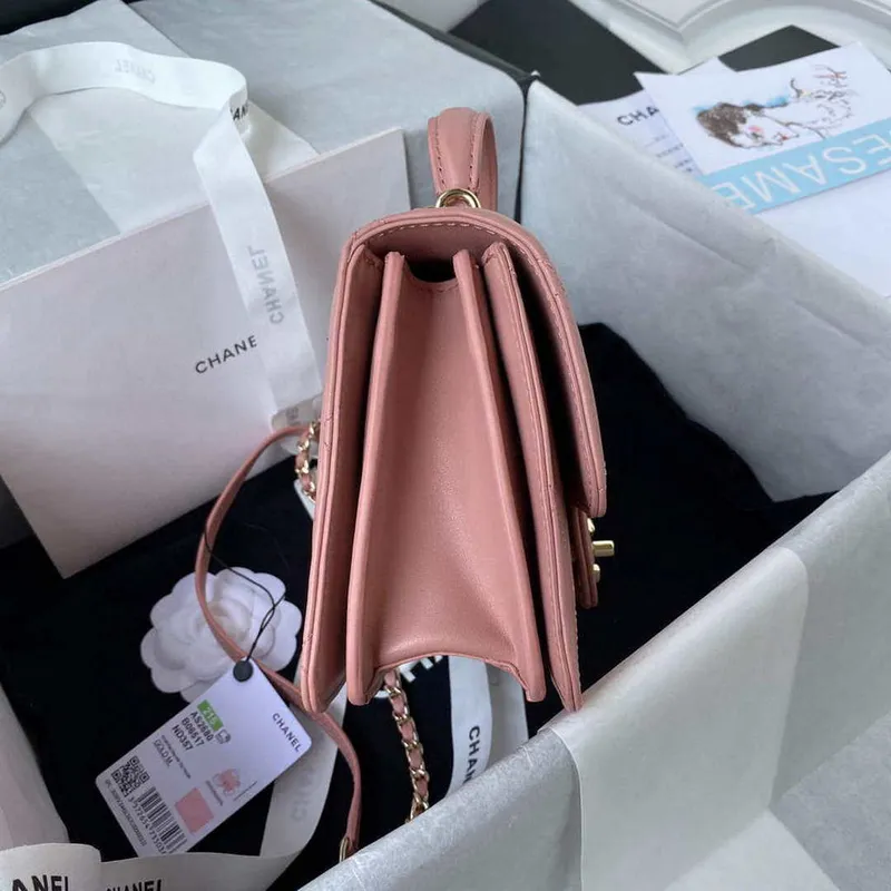 Malá kabelka Chanel s horním uchem z telecí kůže CC AS2680 růžová