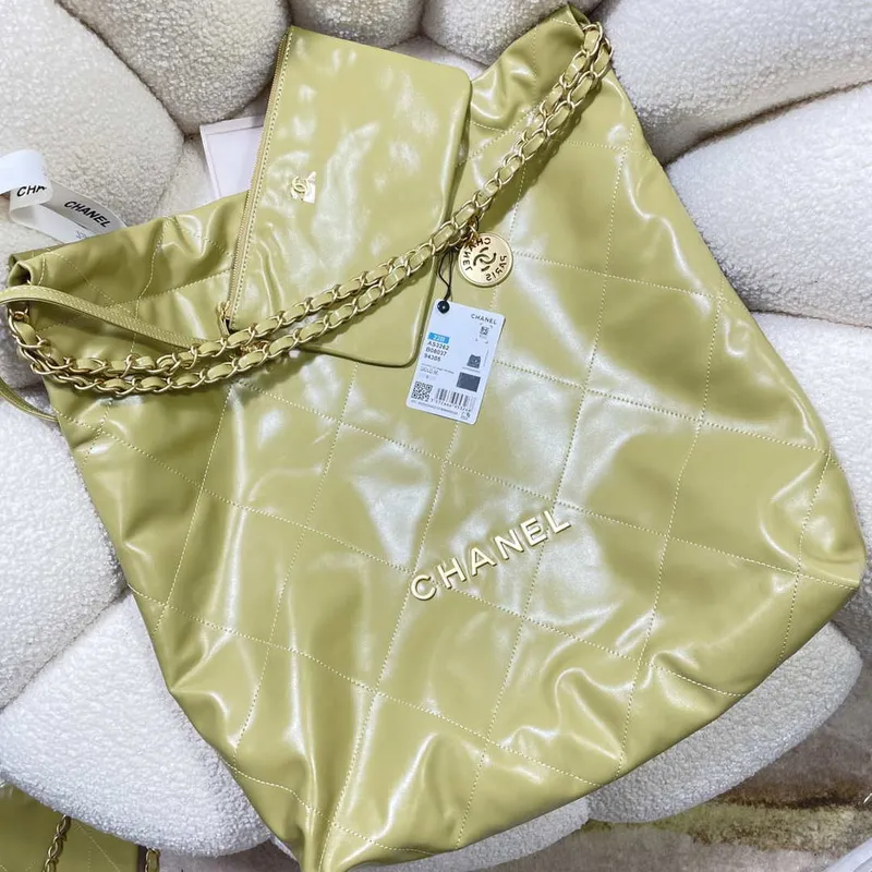 Chanel 22 Velká kabelka Lesklá telecí kůže AS3262 Světle zelená