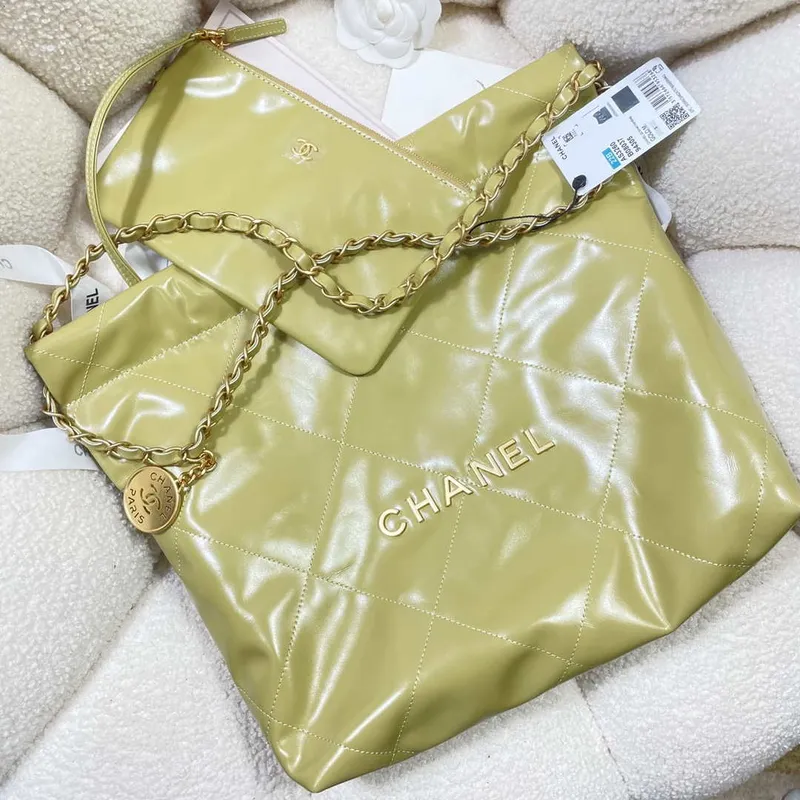 Chanel 22 Malá kabelka Lesklá telecí kůže AS3260 Světle zelená