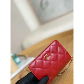 Chanel AP3036 Kabelka s řetízkem z jehněčí kůže, červená