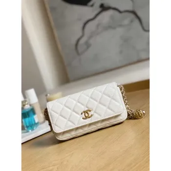 Chanel AP81210 Pásková taška s kapsou, bílá