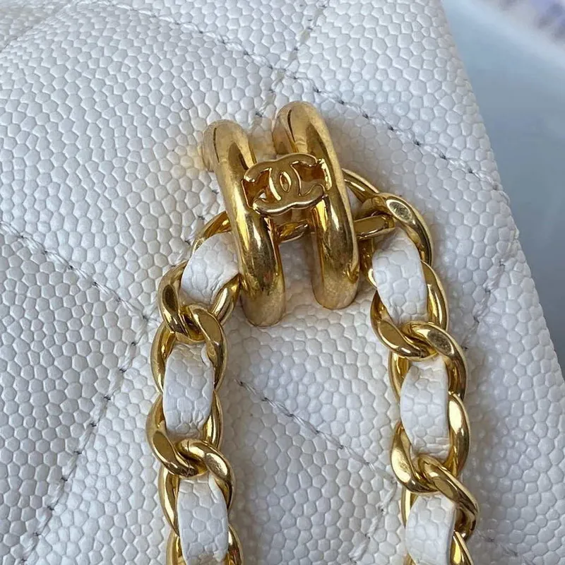 Chanel AS3580 Malá kabelka s klopou Jehněčí kůže Jehněčí kůže a zlatý kov Bílá