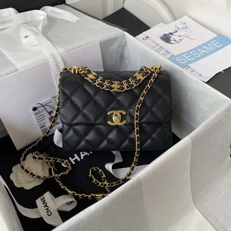 Chanel AS3580 Malá taška s klopou Jehněčí kůže Jehněčí kůže a zlatý kov Černá