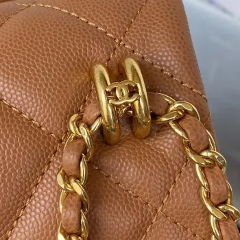 Chanel AS3580 Malá taška s klopou Jehněčí kůže Jehněčí kůže a zlatý kov Hnědá